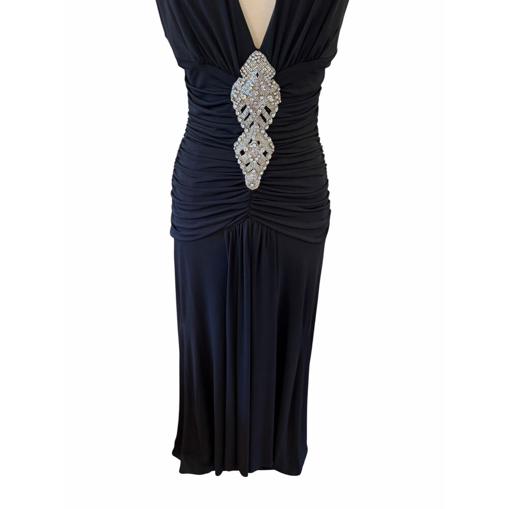 Vintage Cache Black Halter Maxi Dress with Center Embellishment - Picture 4 of 10